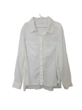 Bella Dahl Girl White Button-Down Blouse Top Girls Size 14 Fringed Hem